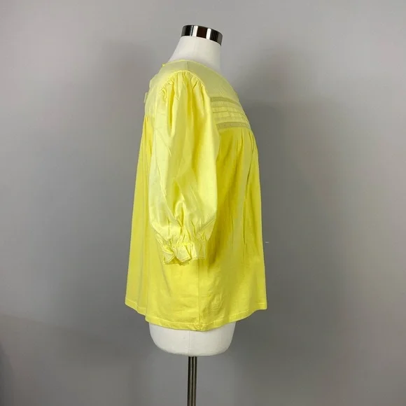 J. Crew Blouse Too Tunic Puff Sleeve Woven Lace Canary Yellow Womens Large NWTs - Picture 5 of 10